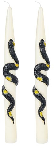 Sungmor Velas cónicas decorativas de lujo, juego de 2 velas perfumadas de marfil con envoltura de serpiente negra, candelabros hechos a mano de 9 pulgadas para decoración gótica, altares místicos