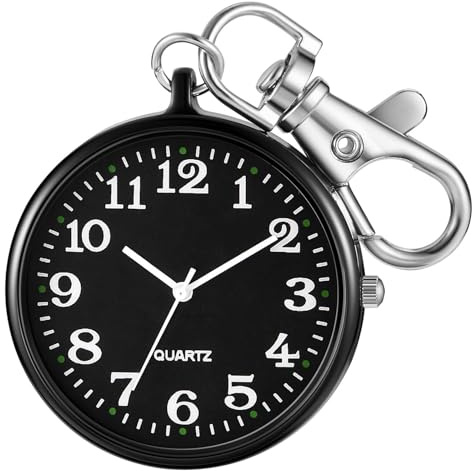 Tiong Men's Portable Ultra-Thin Uncovered Quartz Pocket Watch with Key Chain,Portable Quartz Arabic Digital Dial Pocket Watches for Men