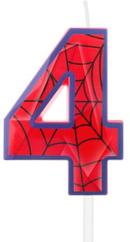 Spindelnät 4:e födelsedagsljus, 4:e födelsedagsdekorationer för flickor pojkar, blå röd nummer 4 ljus för tårta, svart nät ljus spindel tårtdekorationer för födelsedagsfest dekorationer tillbehör