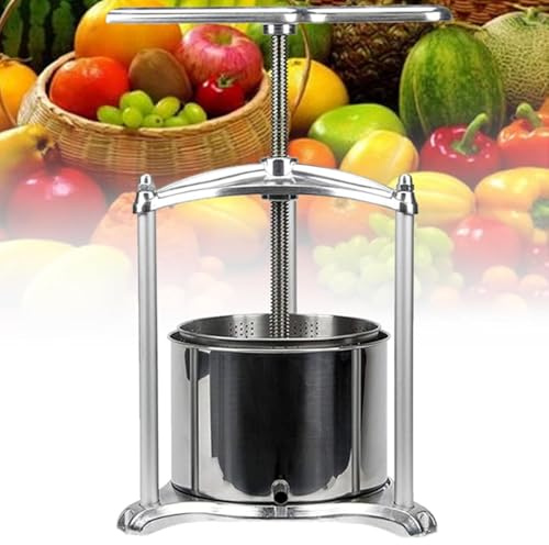 Prensa manual para vino de frutas de 6 litros (1,6 galones), exprimidor, prensa para sidra, manzanas, uva, tintura, miel y aceite de oliva, con mango triangular y barriles de acero inoxidable