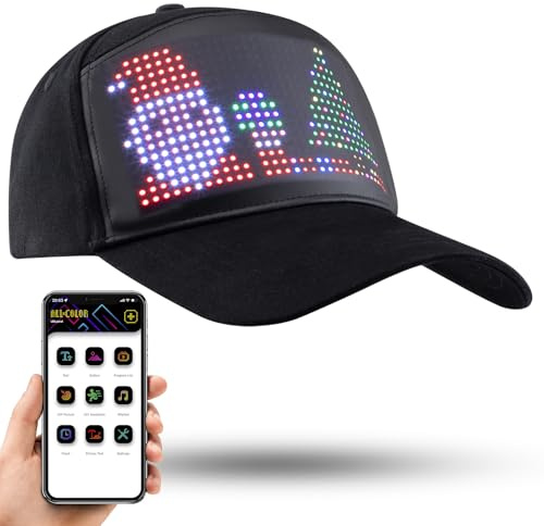 LIOVODE LED Hats, Mobile APP Control Cap Display Message Words Hats for New Year's Christmas Party Birthday Advertising Campaign (Colorful Light)
