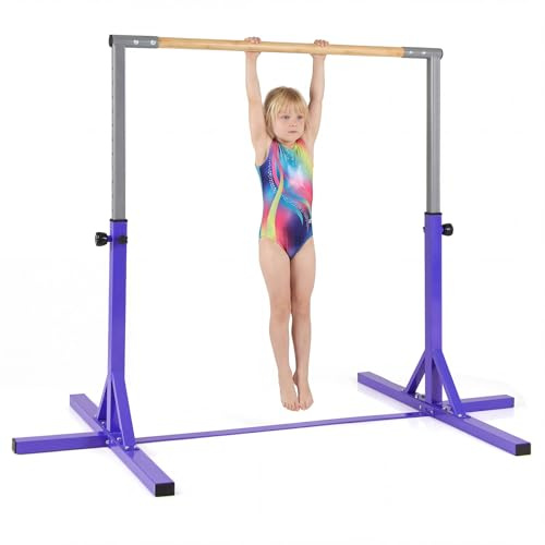 COSTWAY Barra Gimnasia Artistica para Niños 3+ Años, Barra de Entrenamiento Horizontal, Altura de 85-145 CM y 12 Niveles, Estructura Metálica, Carga 65kg, Interior Exterior (Violeta)