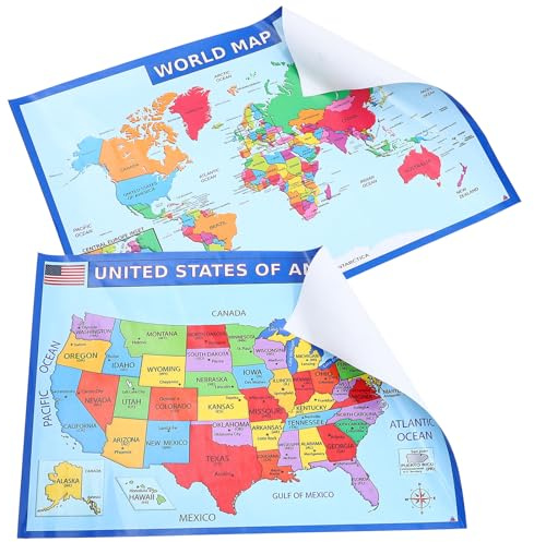 NAMOARLY Poster Mappa del Mondo e Mappa America in Carta UV Resistente, Set 2 Pezzi per Apprendimento Geografia Casa o Camera Ragazzi