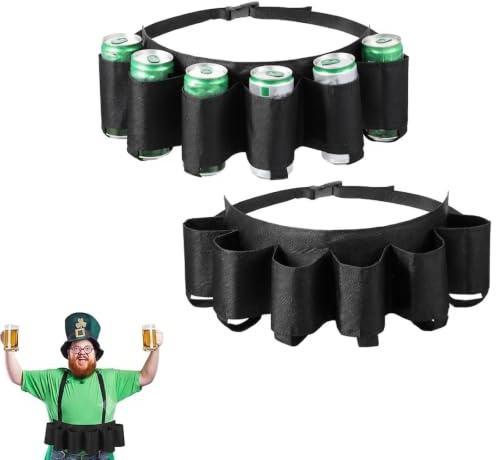 PEVRUAY Ceinture Porte Bière pour 6 Canettes, Ceinture Porte-Boisson Réglable en Noir pour Camping, Festival, Randonnée et Fêtes en Plein Air, Accessoire Pratique pour Boissons et Soda