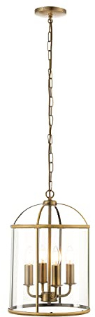 Lewis Traditional Style Decorative Antique Brass Finish 4 Way Round Hanging Hall Ceiling Lantern Indoor Pendant Light Lighting