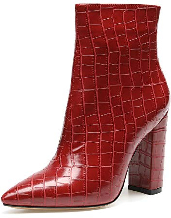 Castamere Femme Fermeture Eclair Bottines Bloc Talon Bottes Cheville 10CM Heels Fissure Rouge Bottes EU 44