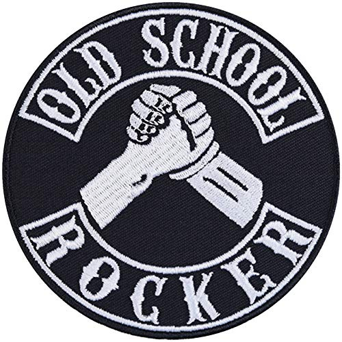 Toppa ricamata da applicare con ferro da stiro o cucitura Old School Rocker | Toppa per motociclisti da annodare/stirare | accessori moto Rockabilly | Applique per tessuti | 90x90mm
