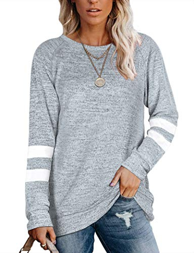 MOLERANI Långärmad rund hals fritid t-shirts blusar tröjor tunika toppar för vintern, Vit grå, M