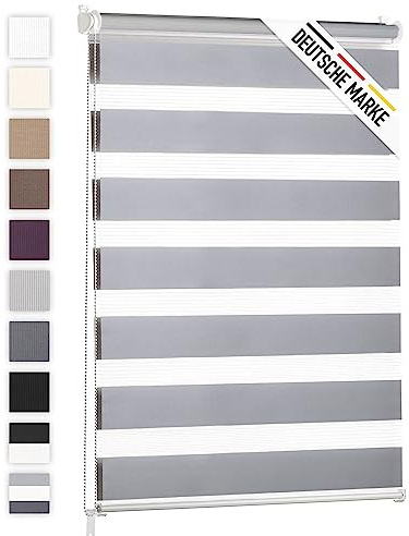 Blumtal Doppelrollo 60 x 130-155cm - Klemmfix Rollo, Rollos für Fenster ohne Bohren, Klemmrollo für Fenster & Türen, Seitenzugrollo, Hellgrau