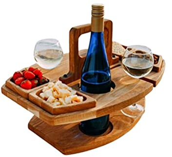 Plateau de Service à Fromage et Charcuterie en Bois Luxe - Surélevé et Portable - Avec Espace Intégré pour Fruits, Vin et Noix