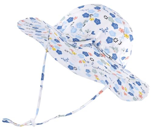 LACOFIA Sombrero para el Sol para bebé Gorra de Visera de Verano para Infantil niñas con Correa de Barbilla Ajustable Flores Blancas 6-18 Meses
