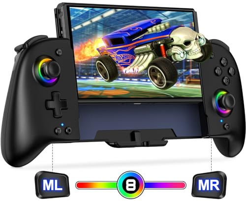 ALEEMTRY Switch Controller, Wireless für Handheld-Modus Mit Turbo/1000mAh/Programmierbare/6 Achsen Gyro, Großer Griff für Switch/OLED (Schwarz)