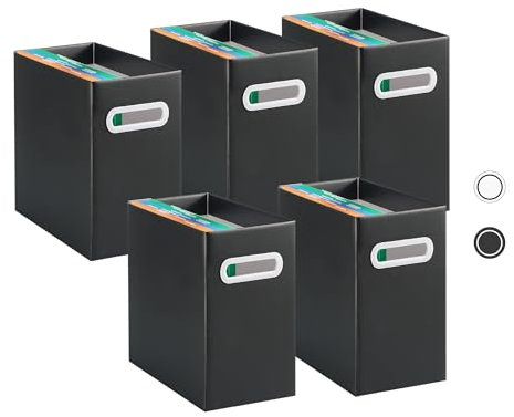 VZCPYTPM Paquete de 5 cajas organizadoras de carpetas de archivos de cartón negro, organizador portátil de carpetas de archivos, cajas de carpetas colgantes con asa, caja de archivos plegable para