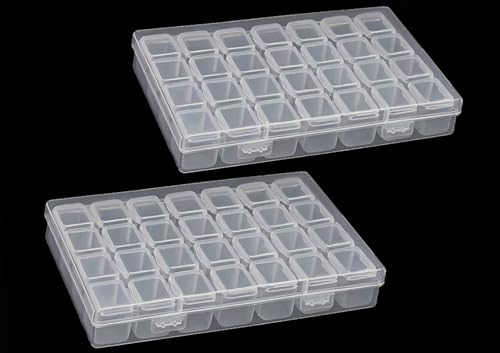 Diamond Painting Aufbewahrungsbox, Diamond Painting Zubehör Boxen, Kunststoff Diamant Stickerei Box, Diamant Stickerei Sortierbox für kleinteile Storage Box Accessory Boxes (28 Fächer,2 Stück)