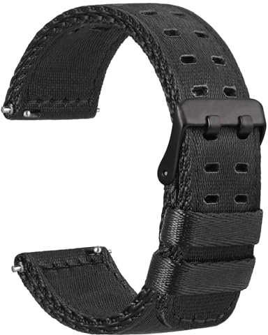 WOCCI 22mm Cinturino per Orologio da Uomo in Nylon, Nylon Setoso a Doppio Foro, Fibbia Nera (Nero)