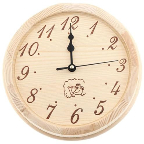 SHITOOMFE Sauna Timer 9 '' Horloge en Bois Poli de Suspension Accessoires Sauna avec Grands Chiffres clairs en Bois élégant en Bois Mural pour la Maison et la décoration de Gymnase, Horloge en Bois