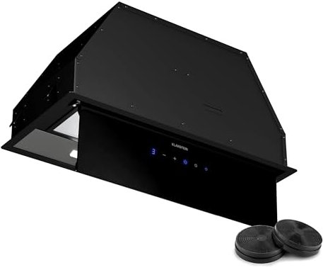 Klarstein Ventimate Cappa Incasso, 60cm Cappa Aspirante da Incasso con Controllo Touch, 390 m³/h, Efficienza Energetica A+, Motore Silenzioso, LED, Filtro Carbonio per Ricircolo, Nero