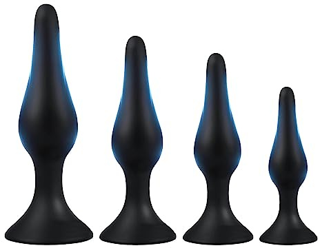 2RTA8-4 Pieces Easy to Use Silicone Exercise Anil Plug the Bedroom (Black) | Soft and Smooth, 4 Sizes, Comfortable with a Tapered Tip for Easy Insertion, a Narrow Neck in the Middle, a Flared Base