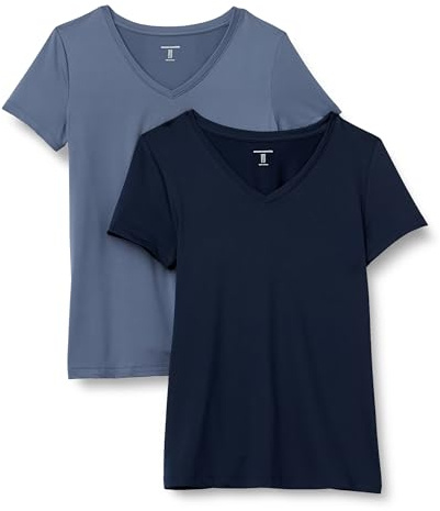Amazon Essentials Women's Active Quick-Dry Tech-Stretch Short-Sleeve Sports, Gym And Workout Running Tops, Pack of 2, Navy/Slate Grey, M