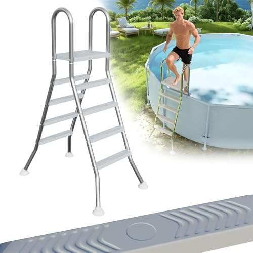 LZQ Échelle de Piscine en Acier Inoxydable - 135 cm de Hauteur - 4 Marches Antidérapantes - Charge Max : 150 kg - Sécurité Antidérapante - Échelle