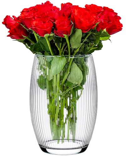 KONZEPT Glasvase 20 cm – geriffelte Struktur, dickwandig & elegant, für Blumen & Deko, europäische Qualität