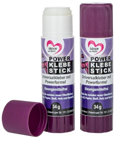 Idéer med hjärta | Power-självhäftande pinnar | universella limstift | extra stark vidhäftningsförmåga | lösningsmedelsfri | torkar transparent | 2 stycken vardera 34 g