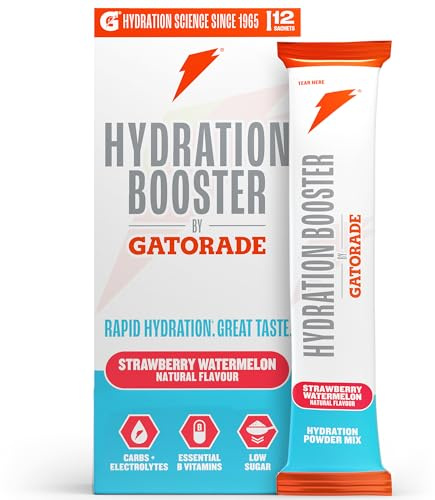 Hydration Booster by Gatorade Carbohydrate-Electrolyte Sachets - Hydration Powder Drink Mix with Carbohydrates, Electrolytes and B Vitamins (Strawberry Watermelon, 12 Servings)