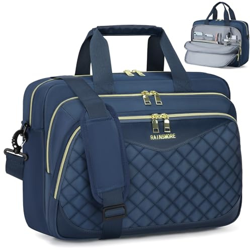 RAINSMORE Laptop Bags for Women 15.6 Inch Briefcase Messenger Bag | Computer Work Bag, Padded Compartment, Water-Resistant, Office Business Travel Dark Blue