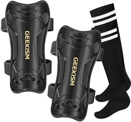 Soccer Shin Guards for Youth Kids Toddler, Upgraded Double Straps & Thicker, More Stable Protected Soccer Equipment - Football Gear for 3-5-7 4-6-8-10-12-14 Years Old Child Teens Boys Girls (Black, S)