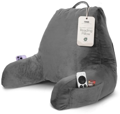 Nestl Reading Pillow for Bed, Back Pillow for Sitting Up in Bed, Dark Grey
