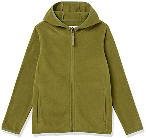 Amazon Essentials Boys' Polar Fleece Full-Zip Hooded Long Sleeve Insulated Coat Jacket, Olive, Medium