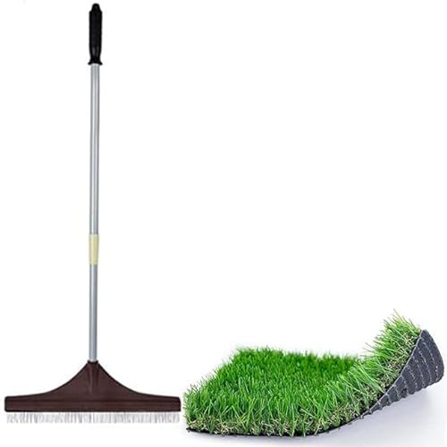 Suinga Cepillo Cesped Artificial | Cepillo Cesped Artificial Limpiar y peinar | Cepillo Telescópico 122 cm | Rastrillo Hojas Cesped Jardin, marrón