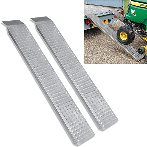 YRHome 2X Auffahrrampe 400 kg Verzinkter Stahl Verladeschiene Verladerampen rutschfest Laderampe Anhängerrampe für Motorrad Anhänger Wohnwagen Rasenmäher Rasentraktor 160cm, Silber