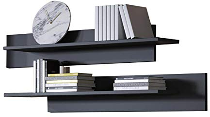 MB Muebles Bonitos | 2 Wandregale Modell Luke | Breite 100 x Höhe 20 x Tiefe 20 cm | Glänzendes Melamin | 2 Ablagefächern | Schwarz