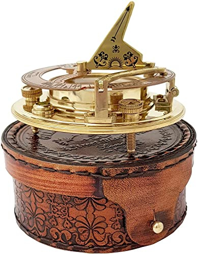 Antique Brass & Copper Sundial Compass, Sundial Clock, Sun dial in Box Gift Sun Clock Ship Replica Watch Sun Clock