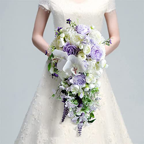 Bouquets de mariage pour mariée - Fleurs artificielles violettes - Bouquet de mariage pour mariée - Bouquet de mariée - Bouquet de mariée en forme de goutte - Bouquet de mariée pour plage et église