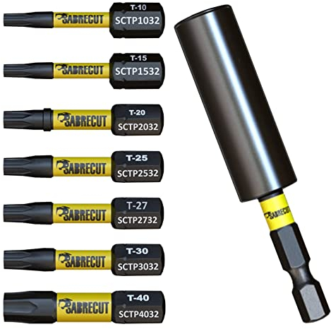 8 x SabreCut SCRK32TXTP 32 mm Torx Tamper Proof T10 T15 T20 T25 T27 T30 T40 Magnetische Sicherheits-Schlagschrauber-Bits und Halter-Set Heavy Duty Kompatibel mit Dewalt Milwaukee Bosch Makita und mehr