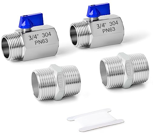ERGAOBOY 2 piezas 3/4 Hembra x 3/4 Macho BSP Rosca Pesada 304 Válvula de Bola de Acero Inoxidable Con 2 piezas 3/4 SUS 304 Conector Hexagonal Macho