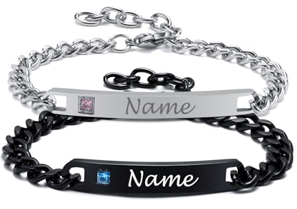 XUANPAI Partnerarmbänder Paar Armbänder mit Gravur - Personalisierte Pärchen Armband Edelstahl Partner Armbänder Schwarz Armband für Paare Geschenk Hochzeitstag Geburtstag Weihnachten Valentinstag