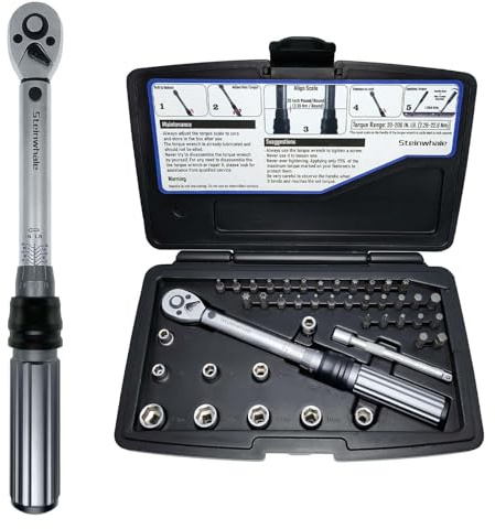 Steinwhale 20-200 Zoll Pfund Drehmomentschlüssel-Set (2,26-22,6 Nm) für Carbon-Fahrräder Wartung, 1/4-Zoll-Antrieb, 72-Zahn-Getriebe-Ratsche, 43-in-1-Set mit 30 S2-Stahl-Bits und 9 CrV-Stecknüssen