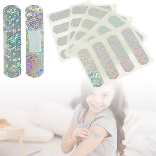 Lot de 100 bandages adhésifs à paillettes pour enfants et adolescents – Bandes de premiers soins pour garçons et filles, emballage individuel stérile