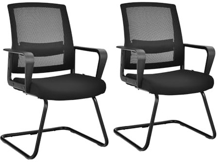 GIANTEX Bürostühle Freischwinger Stühle 2er Set, Besucherstuhl Konferenzstuhl ergonomisch mit Lendenstütze, Schwingstuhl Meetingstuhl Metallgestell bis 136kg belastbar, Besprechungsstuhl gepolstert