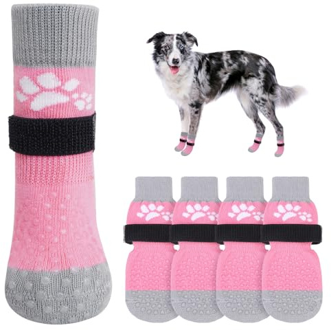SCENEREAL Anti Slip Dog Sock to Prevent Licking Paws for Hardwood Floors, Boots & Paw Protector Shoes for Hot/Cold Pavement with Grippers, Double Sides Grips for Small Medium Large Senior Dogs, M