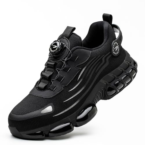 GemChve Arbeitsschuhe Sicherheitsschuhe Herren Damen Stahlkappen Anti-Smashing Leicht Sportlich Atmungsaktiv Selbsthemmend Schnellverschluss Mode Schutzschuhe Black 39 EU