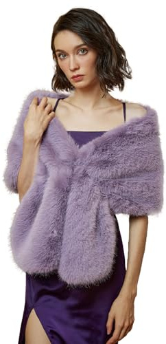 BEAUTELICATE Estolas para Bodas Fiesta Chal de Piel Sintética Mujer Nupcial Chaqueta Bolero Invierno para 1920s Novia Vestido de Noche (Lilac)