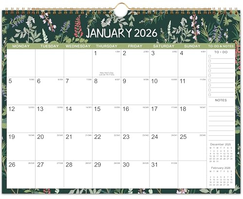 Calendar 2026 - Wall Calendar 2026 with Thick Paper, 2026 Calendar, 37 x 29 cm, July 2025 - December 2026, green