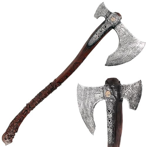 Sabre Hache Décoratif Kratos,Sabre ORNEMENTAL avec Lame Mousse Kratos Tout en Mousse Lame en Mousse Katana Sabre Hache Cosplay en Mousse Epee Kratos