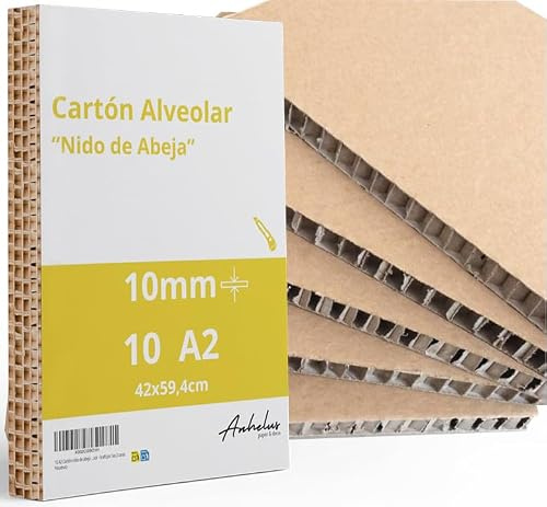 10 A2 x Cartone nido d'ape 1 cm | 10 fogli Cartone Alveolare Dimensioni A2