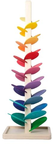 BOSTEU Wooden Rainbow Tree, Music Tree Wooden Marble Run, Toddler Montesoris Stacking Toy With Musical Notes