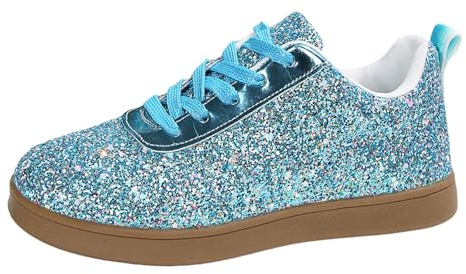 Xbemkste sneakers för kvinnor, platta glitterskor, lediga halvskor, lätta, ventilerande snörning, sportskor, sneakers, dam, fritidsskor, bekväma löparskor, blå, 38.5 EU